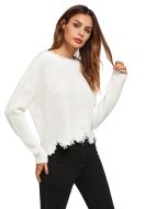 White Low Back Scallop Raw Edge Jumper