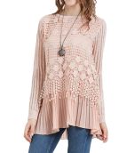Pink Crochet-Overlay Accordion-Hem Tunic