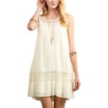 Cream Floral Crochet Keyhole Shift Dress