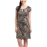 Grey Leopard Ruched Keyhole Neck Dress