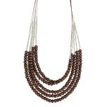 Silvertone & Black Wood Beaded Multi-Srand Necklace