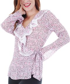 Pink Leopard Ruffle V-Neck Top