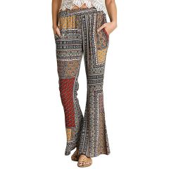 Coral & Green Patchwork High-Waist Palazzo Pants