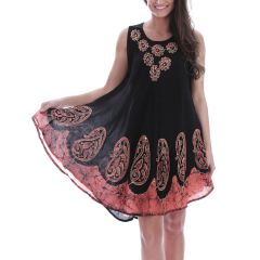 Black & Orange Floral Tie-Dye Shift Dress