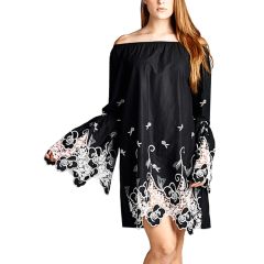 Black Lace-Accent Off-Shoulder Dress