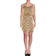 Women’s Tan Blouson Sequins Cocktail Dress 