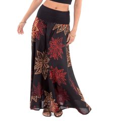 Black Leaf Contrast Banded-Waist Maxi Skirt