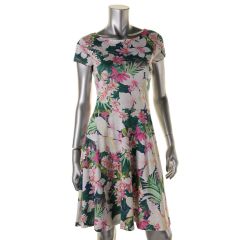 Multicolor Floral Fit & Flare Boat-Neck Dress