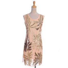 Beige & Gold Shimmering Palm Tree Print Dress