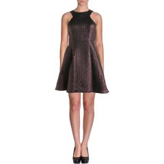 Purple Brocade Metallic Mini Party Dress