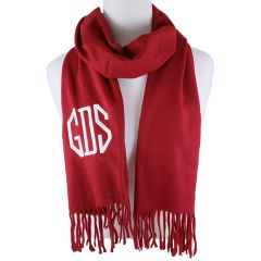 Cranberry Monogram Fringe Edge Scarf 