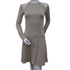 Tan Fit & Flare Knit Skater Dress 