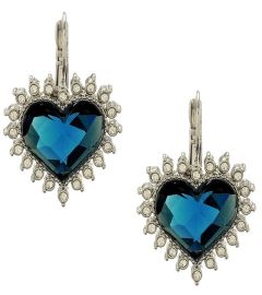 Blue Heart Crystal Drop Earrings