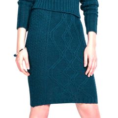 Turquoise Diamond Cable Wool-Blend Pencil Skirt