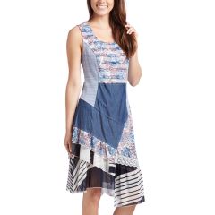 Blue & Black Patchwork Sleeveless Dress