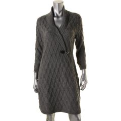 Gray Knit Ribbed Sweater Dress