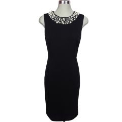 White Jeweled-Neck Little Black Dress 