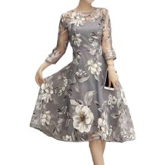 Grey Floral Chiffon Cocktail Dress