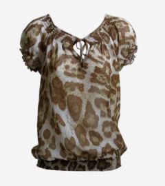 Leopard Print Cap Sleeve Silk Shirt