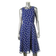 Blue Chiffon Polka Dot Dress