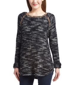 Blue Space-Dye Wool-Blend Scoop Neck Sweater