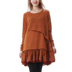 Rust Asymmetrical Crochet Lace-Layered Tunic