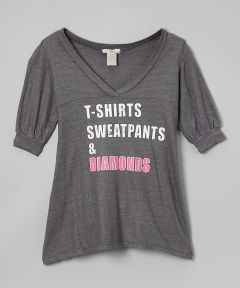 Gray 'Sweatpants & Diamonds' V-Neck Tee