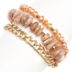 Dark Peach Agate & Leather Bracelet