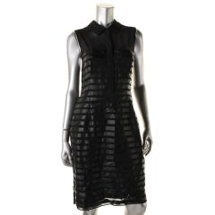 Black Faux-Leather Trim Dress 