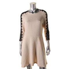 Tan Textured Lace-Trim Dress