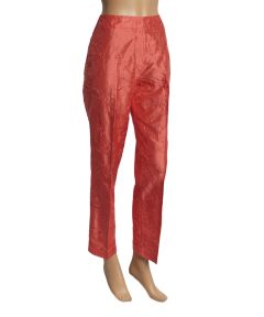 Coral Floral Embroidered Silk Pants 