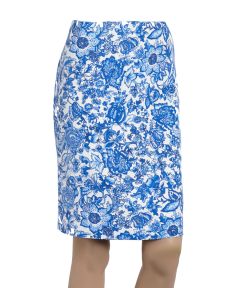 Royal & White Floral Linen-Blend Skirt