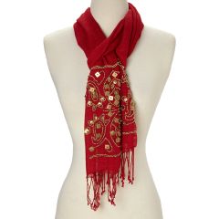 Red Abstract Beaded Scarf