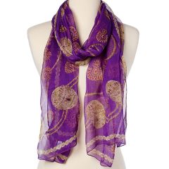 Purple Embellished Skull Silk Scarf