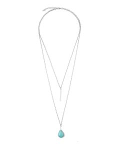Turquoise & Silvertone Teardrop Layer Necklace