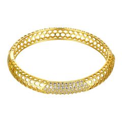 Cubic Zirconia & Gold Hollow Ingrained Bangle