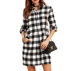 Black & White Checkered Shirt Dress