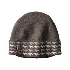 Taupe Wool-Blend Cuffed Houndstooth Hat 