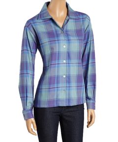 Blue & Lilac Plaid Button-Up Top