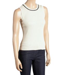 Beige Waffle Knit Rosette -Trim Tank