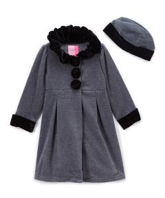 Kid Girl's Gray Rosette Swing Coat & Hat