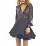 Black Sequin Surplice Dress