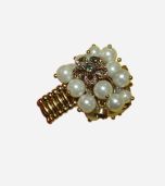 Stretch Pearls Crystal Flowers Ring