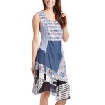Blue & Black Patchwork Sleeveless Dress