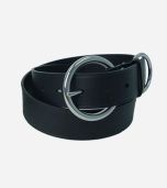 Black Italian Leather Round Buckle Belt