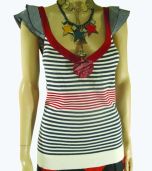 Red/White/Navy Stripes with Red Rosette Top