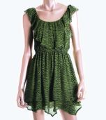 Green Silk Ruffled Clubwear Dress