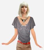 Gray Silk Beaded Tie Blouse