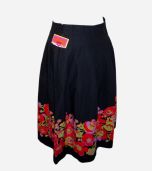 Floral Border Black Pleated Skirt