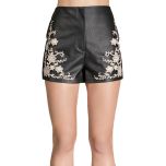 Black Floral Faux Leather Shorts